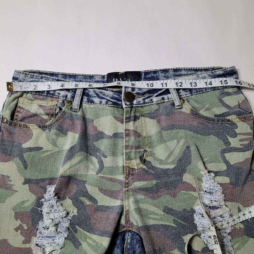 Dazl Two Toned Green Camouflage Distressed Front Acid Wash‎ Blue Denim Back 13 - Picture 5 of 8